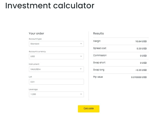 Calculator Exness